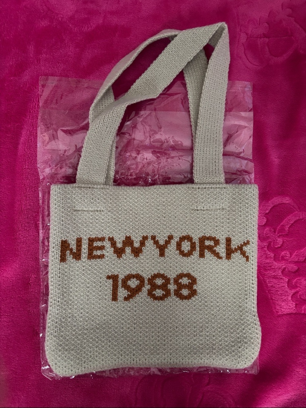 NewYork 1988 Beige Knit Tote Bag L 8”x W 9”